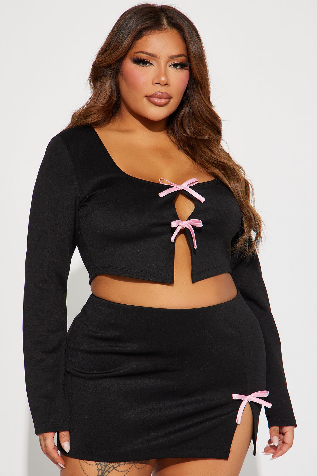 In My Bow Moment Skirt Set - Black/Pink