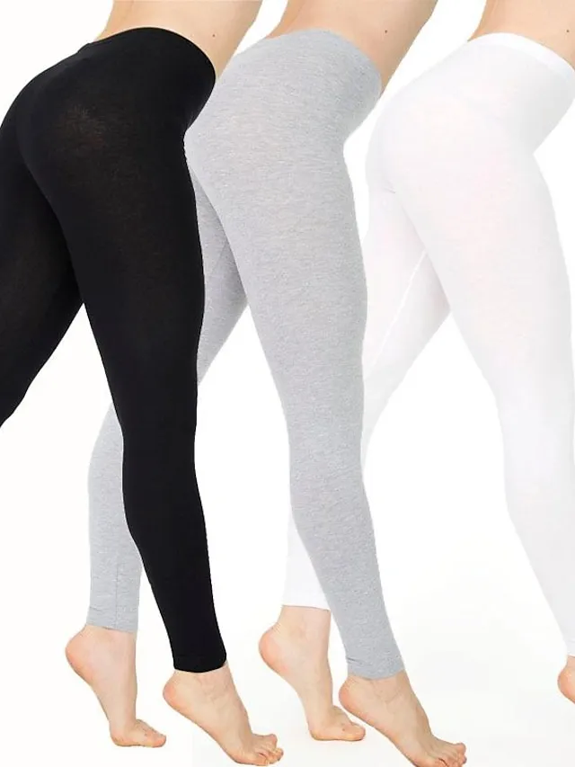 Women's Solid Leggings Lake blue Sapphire Wine Red Mid Waist Fashion Tights Casual Weekend High Elasticity Full Length Tummy Control Plain S M L XL 2XL / Skinny