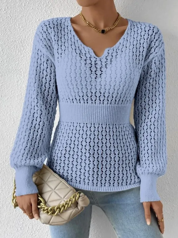 Pointelle Knit Drop Shoulder Sweater