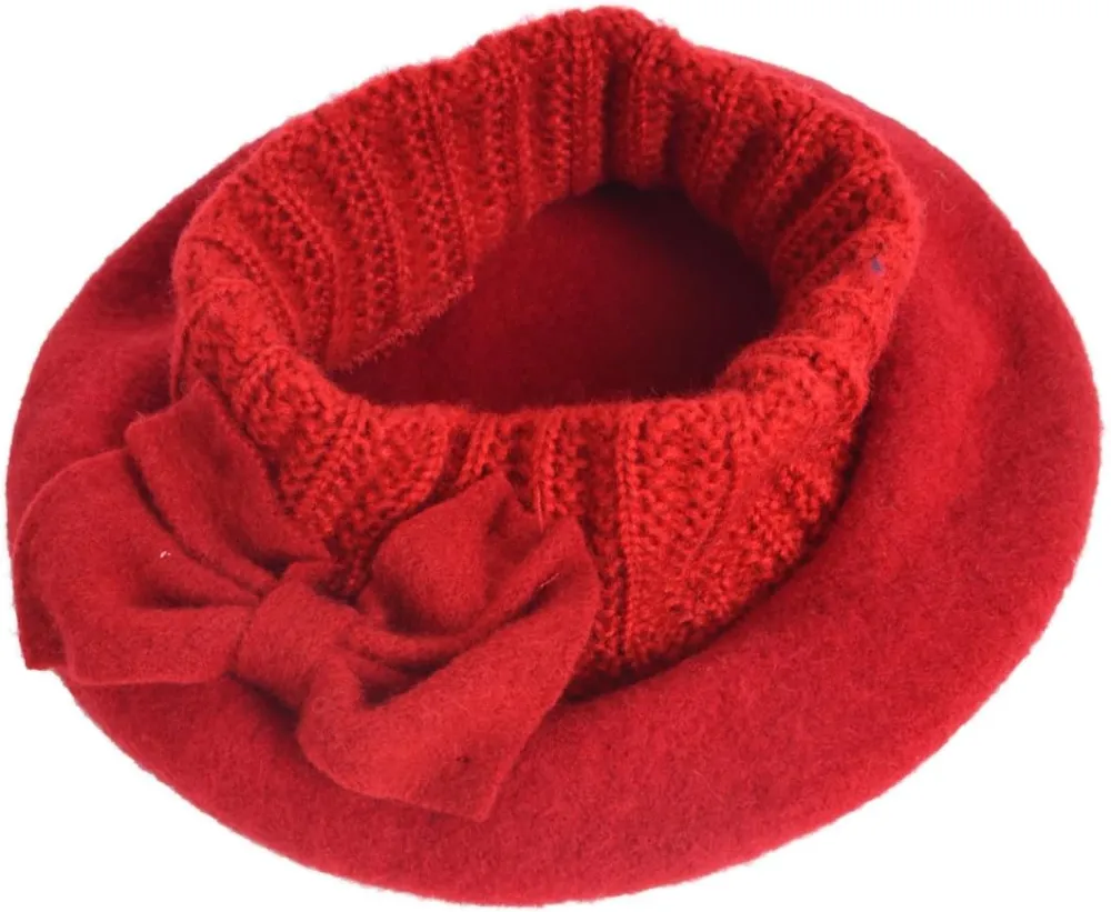 Lady French Beret 100% Wool Beret Floral Dress Beanie Winter Hat