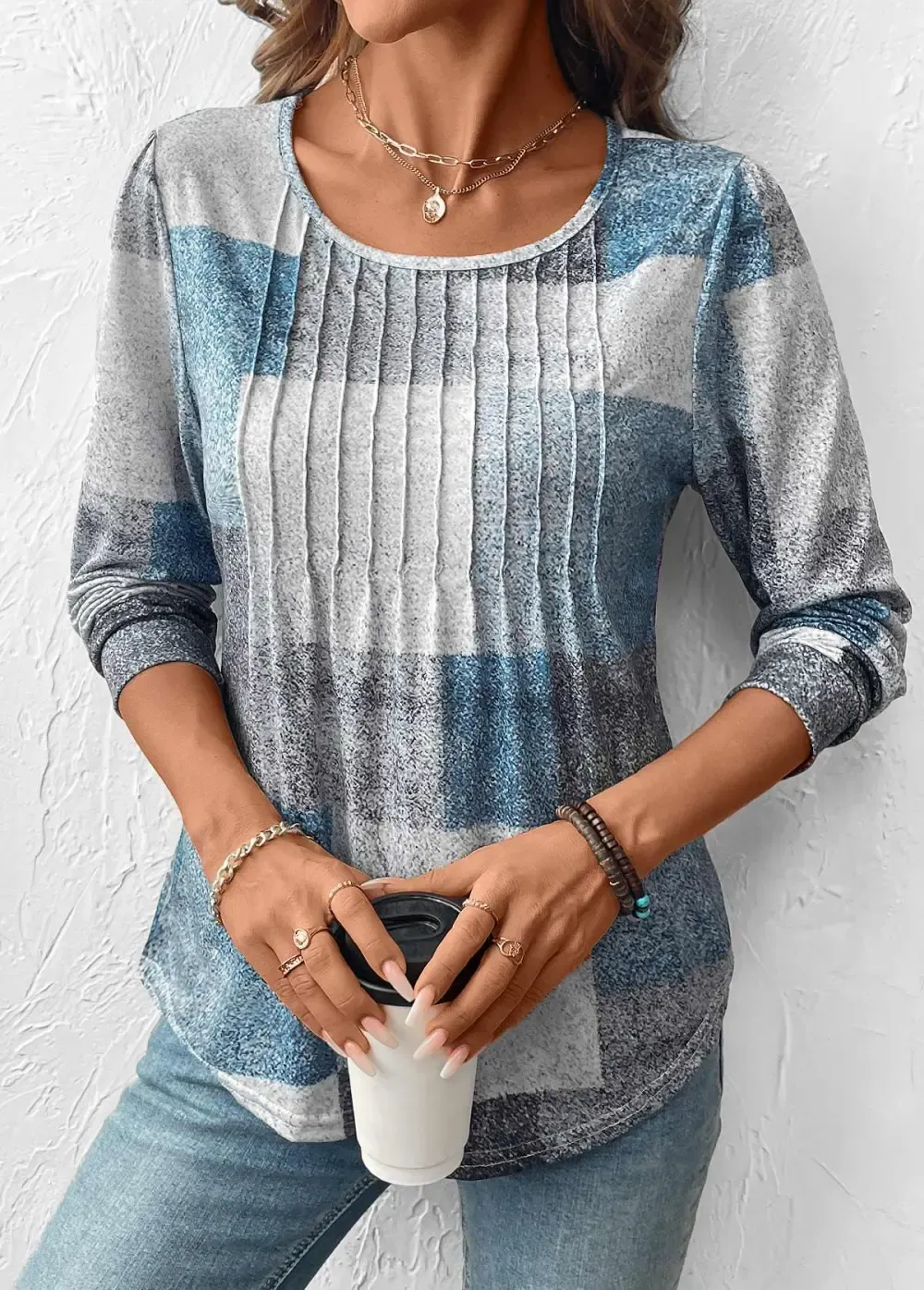 Multi Color Tummy Coverage Geometric Print T Shirt