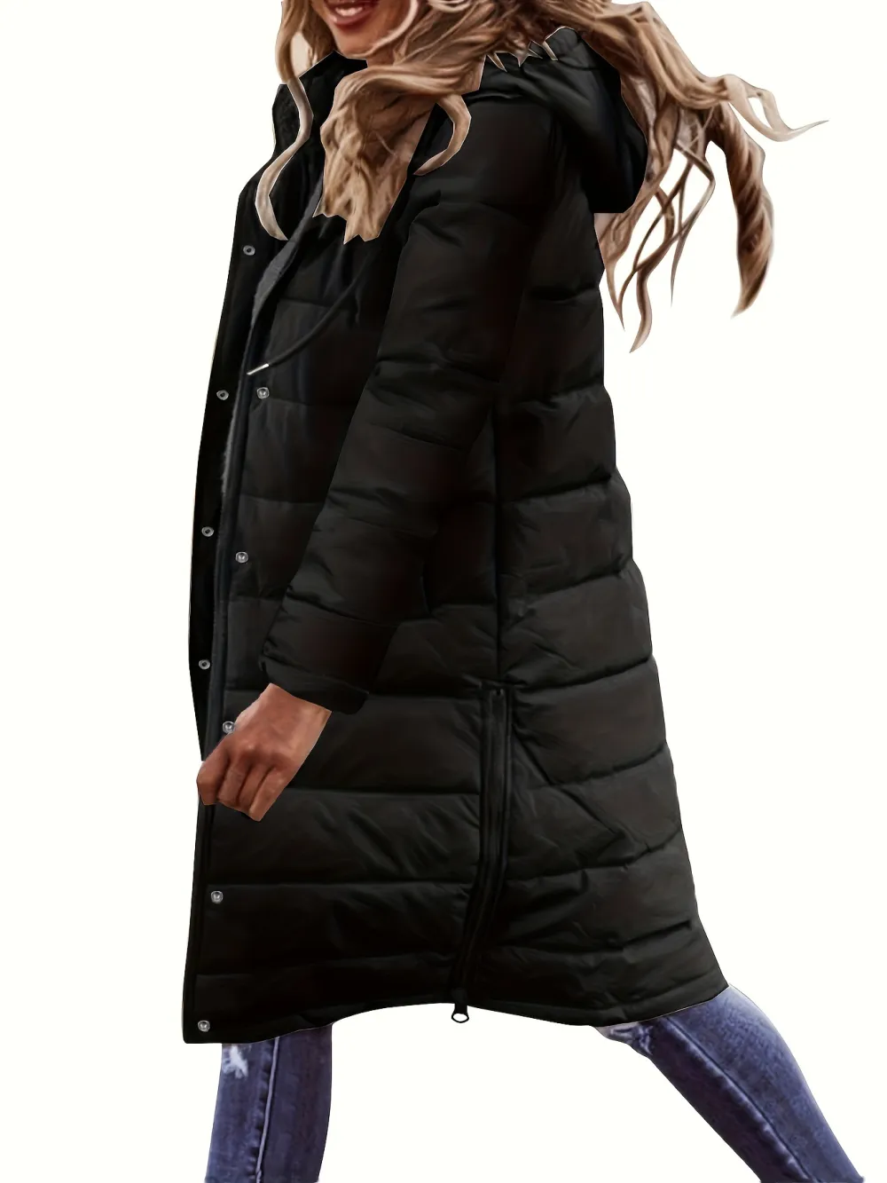 Chic & Cozy Women's Hooded Winter Coat - Warm, Durable, Button-Up Casual Outwear in Solid Color