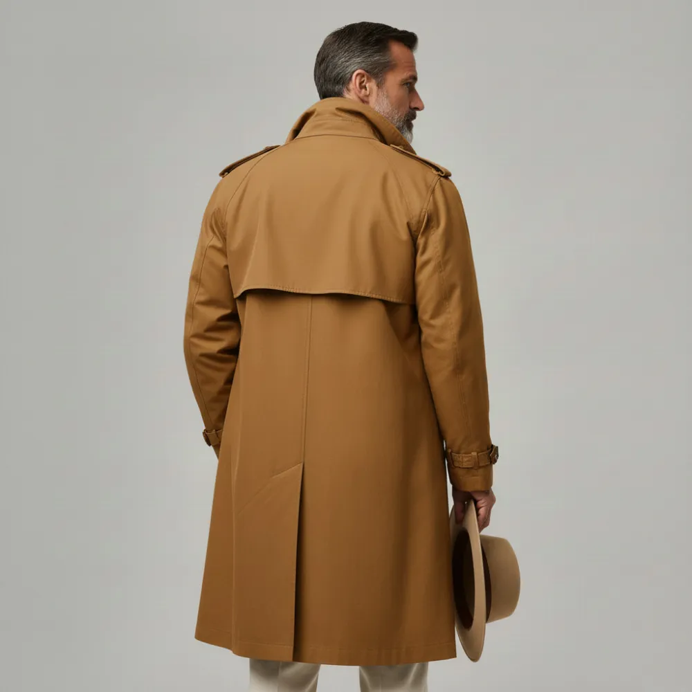 Men's Camel Lapel Collar Long Sleeve Double Breasted Pocket Trench Coat