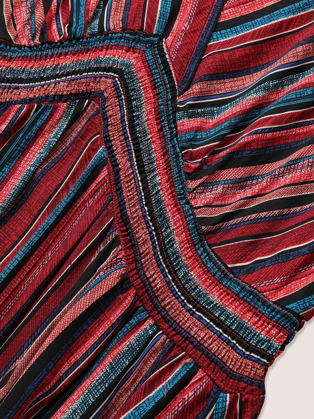 Striped Contrast Dolman Sleeve Shirred Pocket Split Flutter Dress