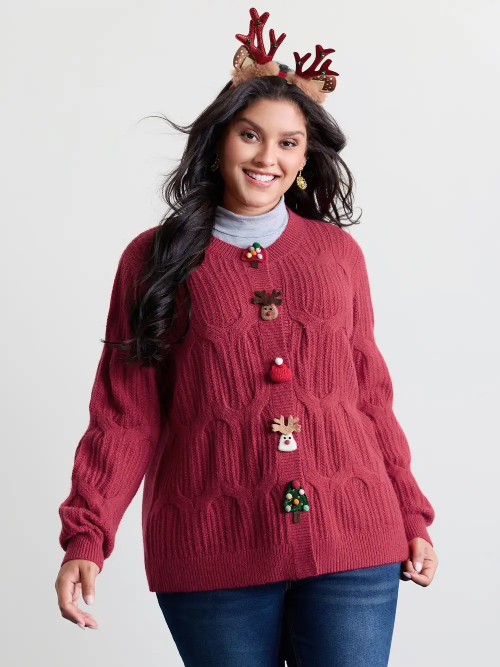 Supersoft 3D Button Cozy Holiday Knit Cardigan