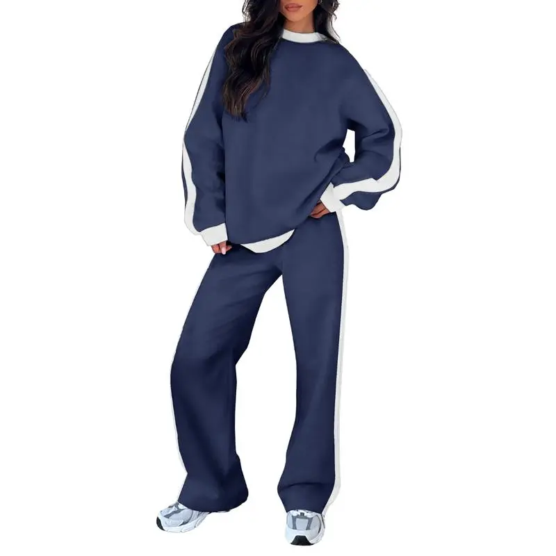 Women's 2-Piece Fleece Lounge Set – Cozy Crewneck Sweatshirt & Straight-Leg Sweatpants.