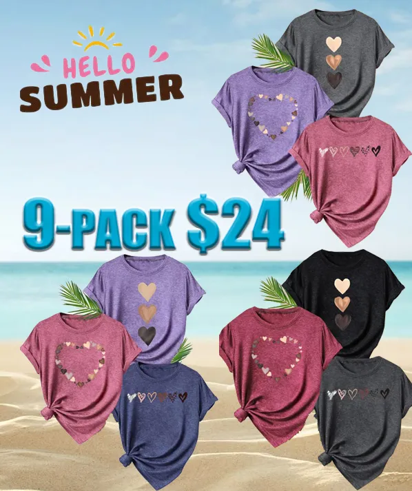 Women's Heart Print Graphic Tee – Casual Short Sleeve T-Shirt