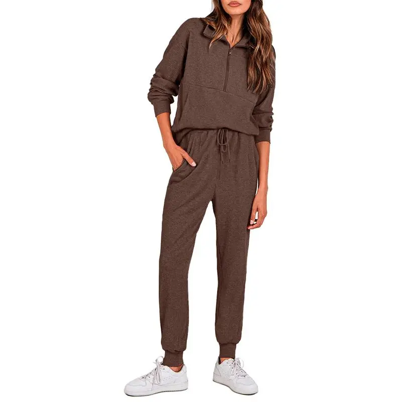 Autumn Essential Women's 2-Piece Half-Zip Sweatsuit – Comfy Pullover & Joggers Set