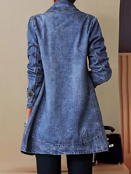 (Clearance Sale⚡) Lapel Collar Plain Casual Denim Jacket