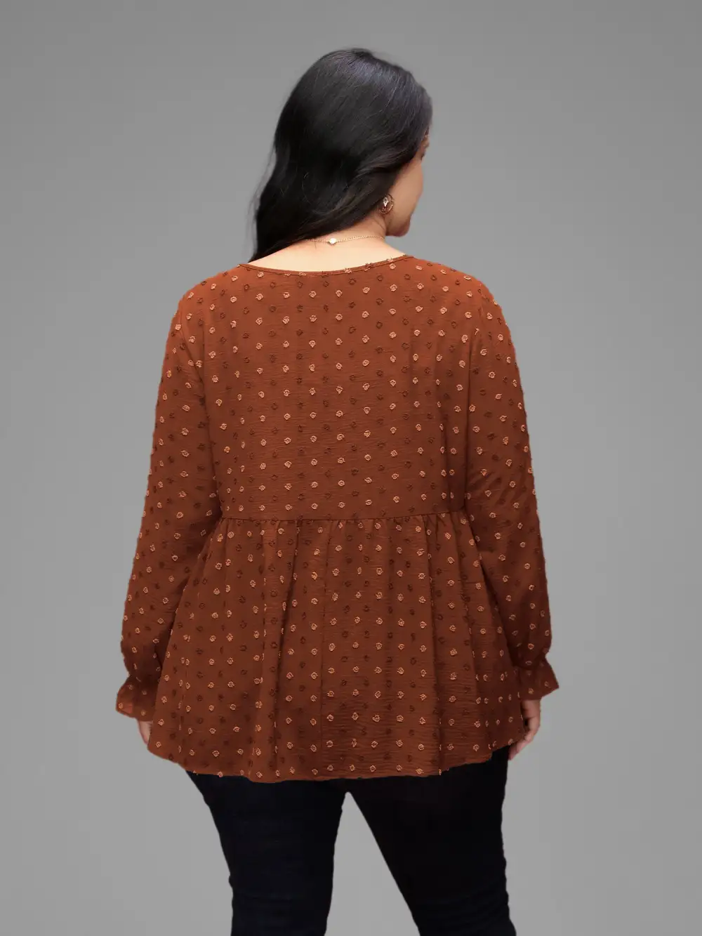 Textured Dot Elastic Cuffs A-line Blouse