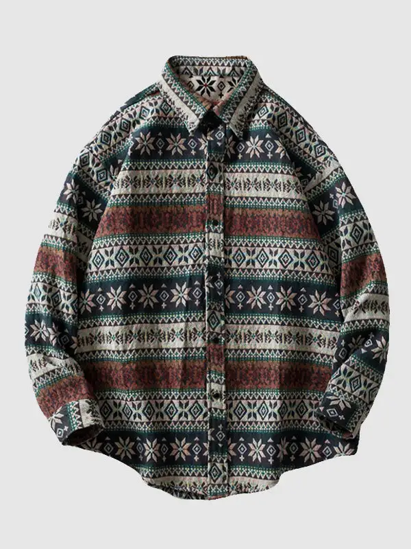 Men's Western Geometric Ethnic Vintage Blend Wool Shirt Jacket