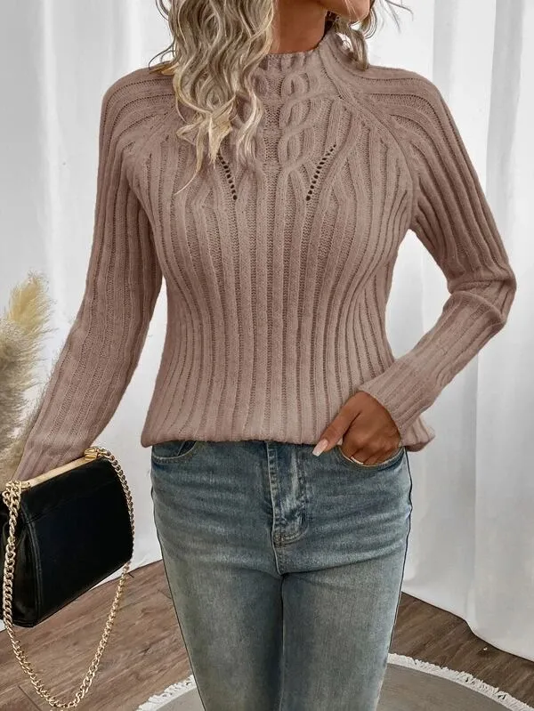 Raglan Sleeve Cable Knit Sweater