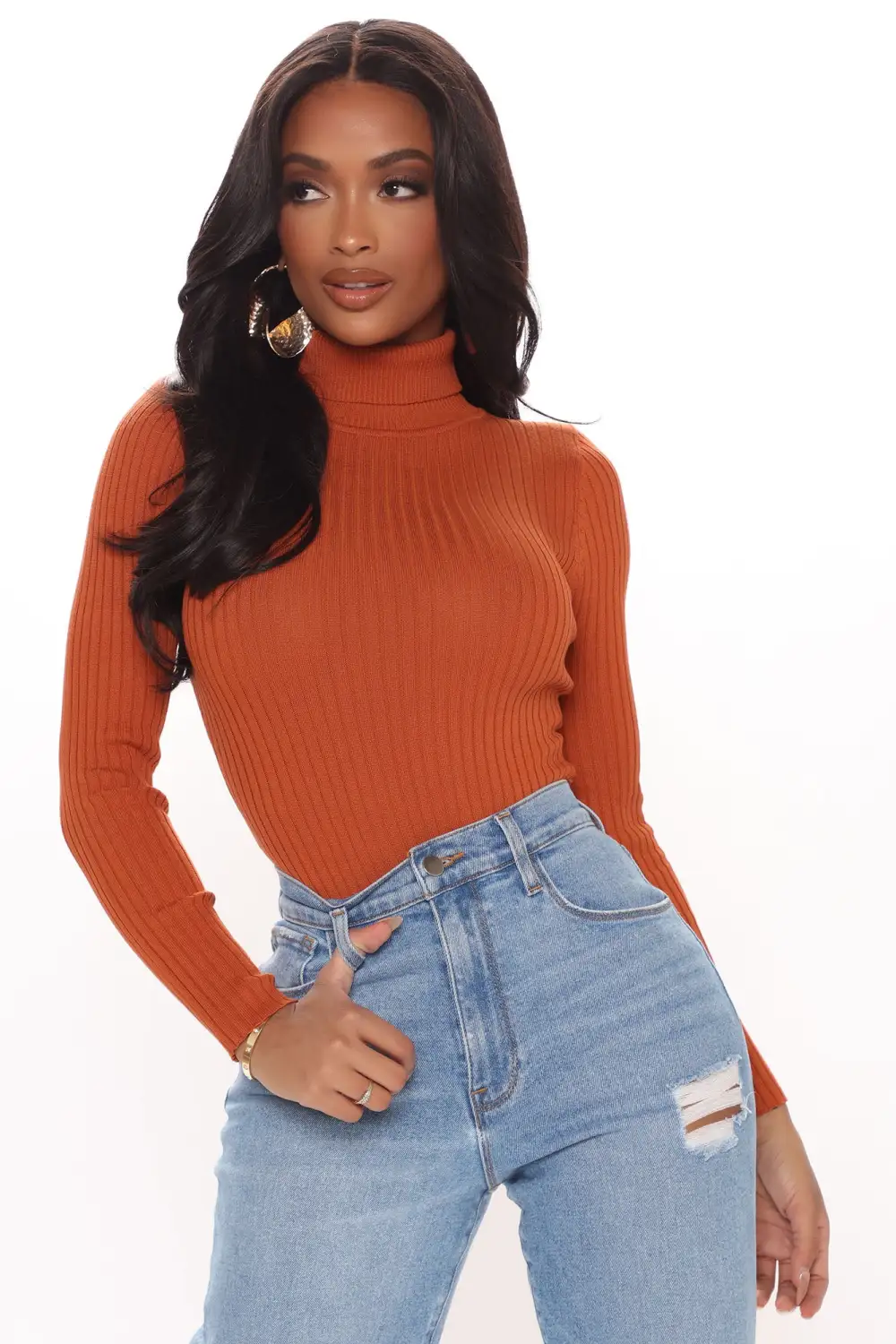 Make My Life Complete Sweater Bodysuit - Rust