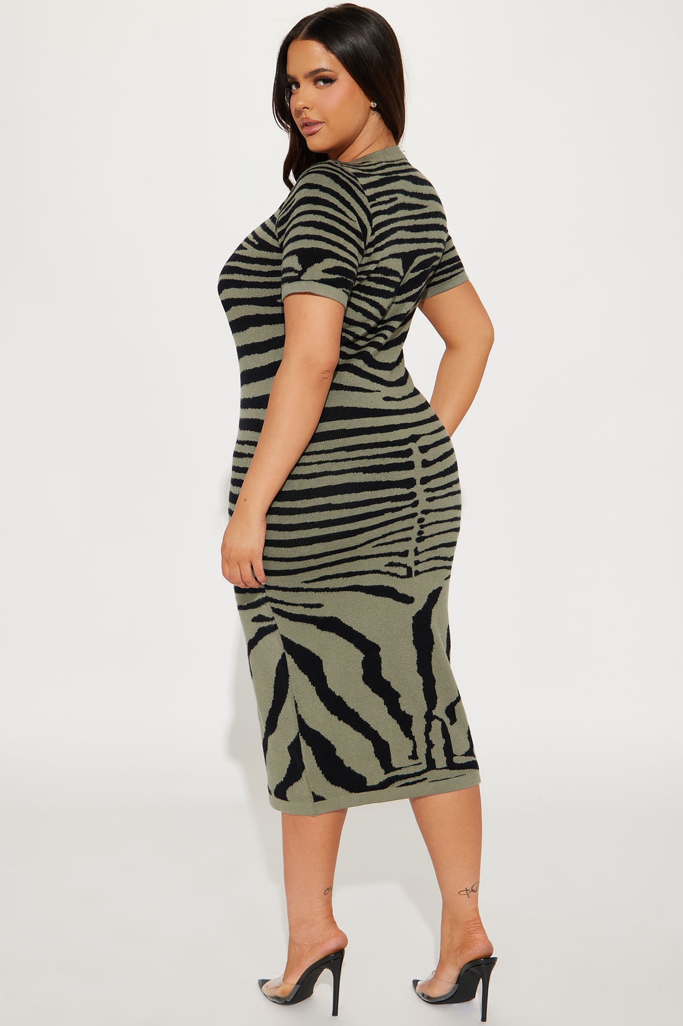 Savannah Sweater Midi Dress - Olive/combo
