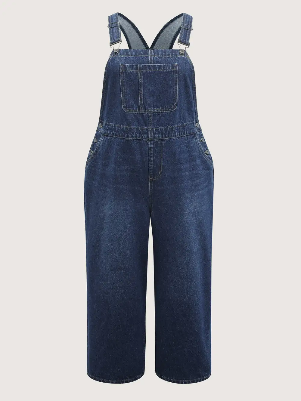 Cotton Relaxed-Fit Side Button Overall Denim Jumpsuit