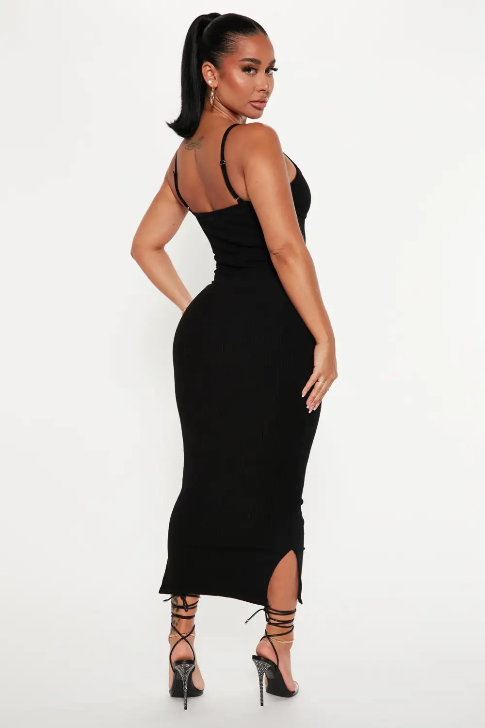 Mercedes Snatched Midi Dress - Black