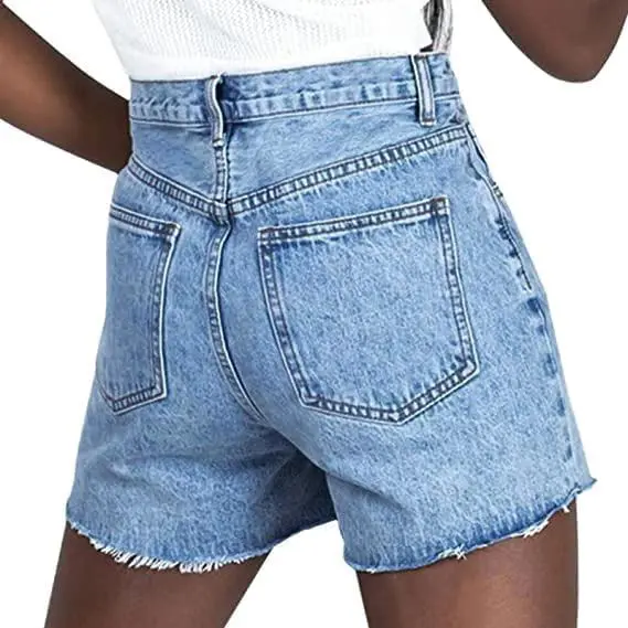 Women's High Waisted Crossover Denim Shorts – Stretchy Casual Summer Jean Shorts, Streetwear Boyfriend Style