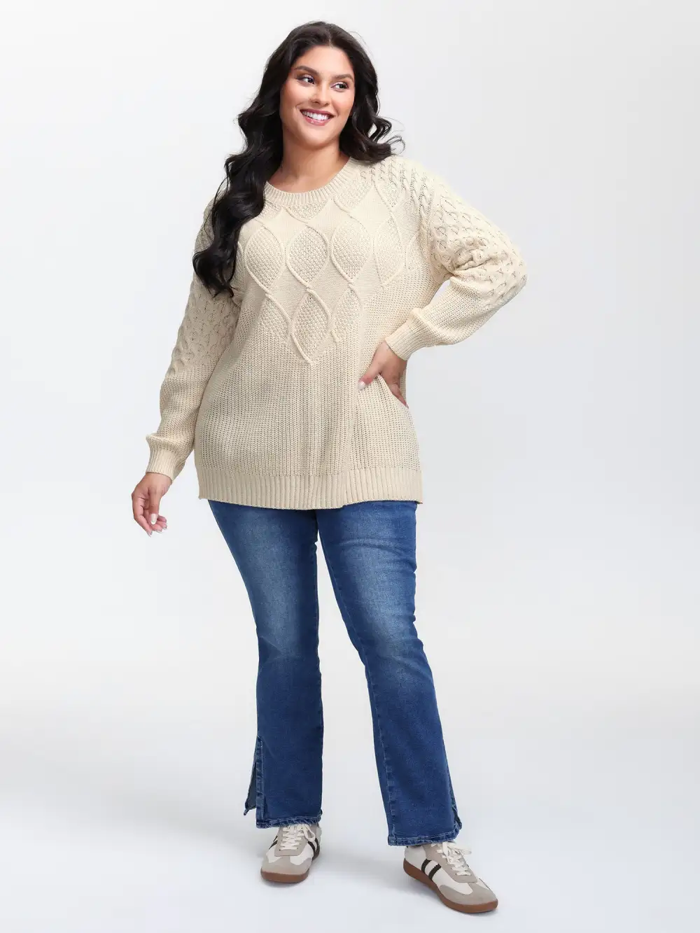 Textured Round Neck Ribbed Pullover