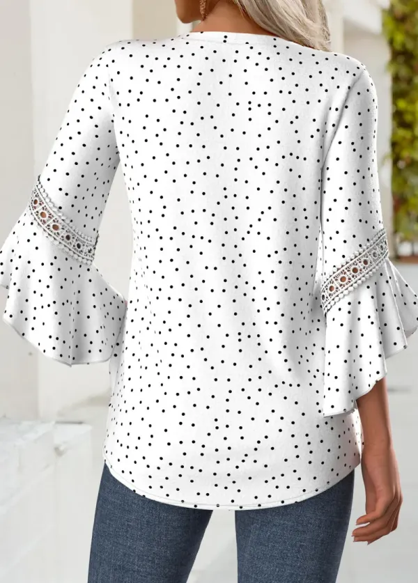 Multi Color Polka Dot 3/4 Sleeve Split Neck Blouse