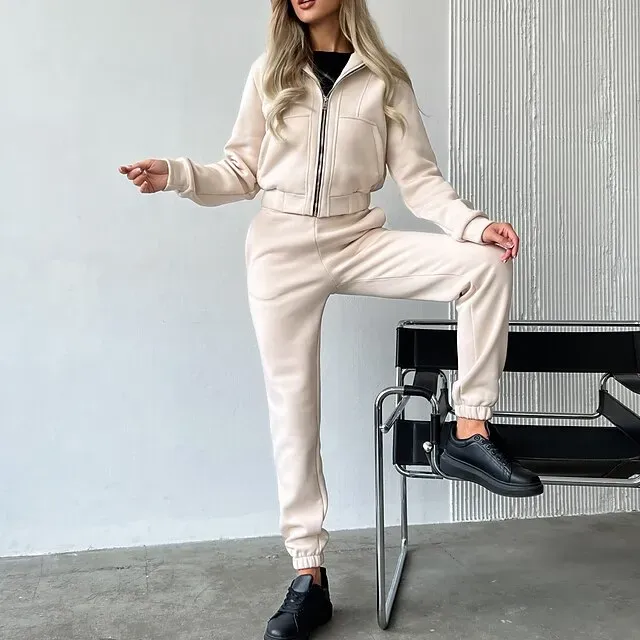 Women's Tracksuit Sweatsuit Pocket 2 Piece Solid Colored Hoodie and Pants Outfit Set Clothing Suit Fall Black White Jogging Training Exercise Thermal Warm Soft Moisture Wicking Long Sleeve Sport