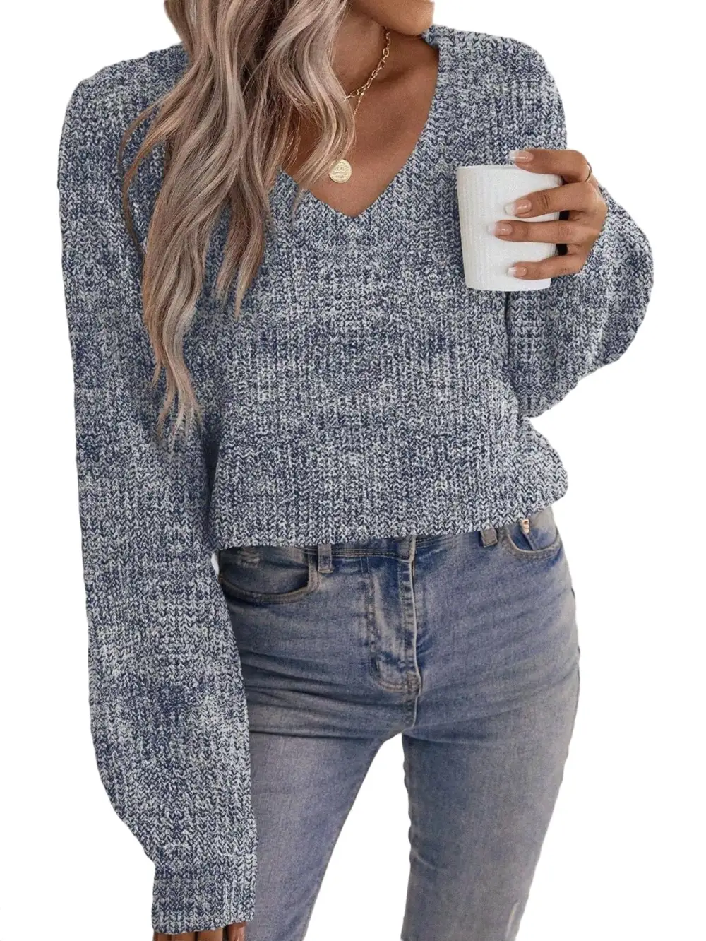 Casual Plain V neck Pullovers Long Sleeve Brown Women Sweaters (Women's)