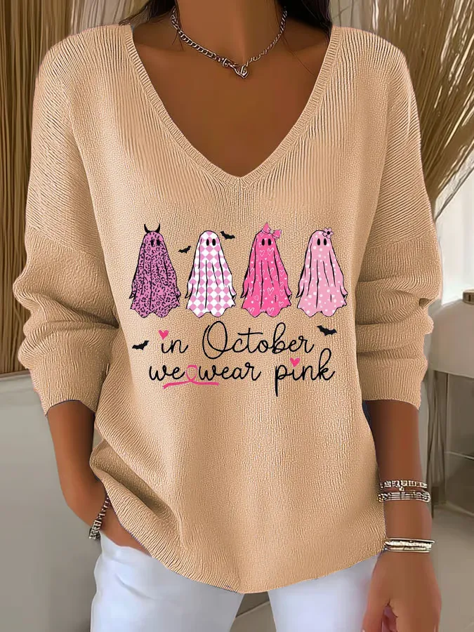 V Neck Casual Regular Fit Bird Sweater