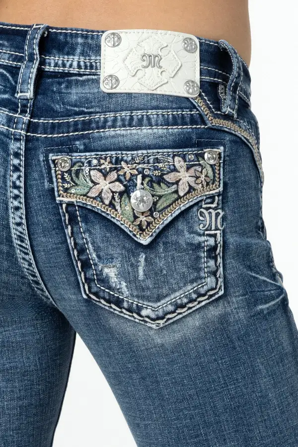 Pastel Floral Distress Bootcut Jeans