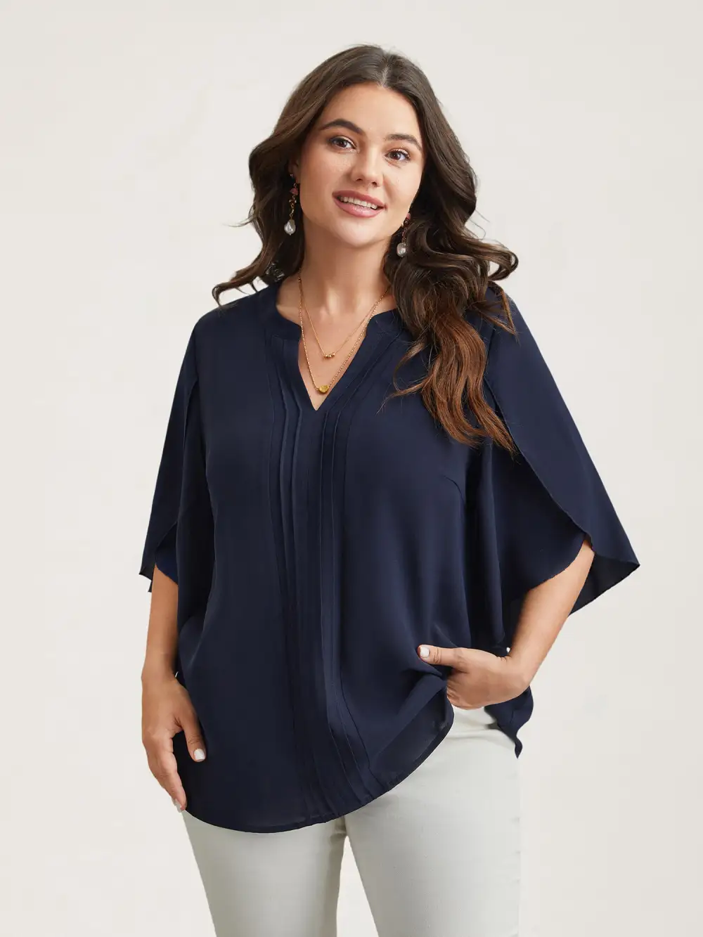 Petal Sleeve Toothpick Pleats Shirt