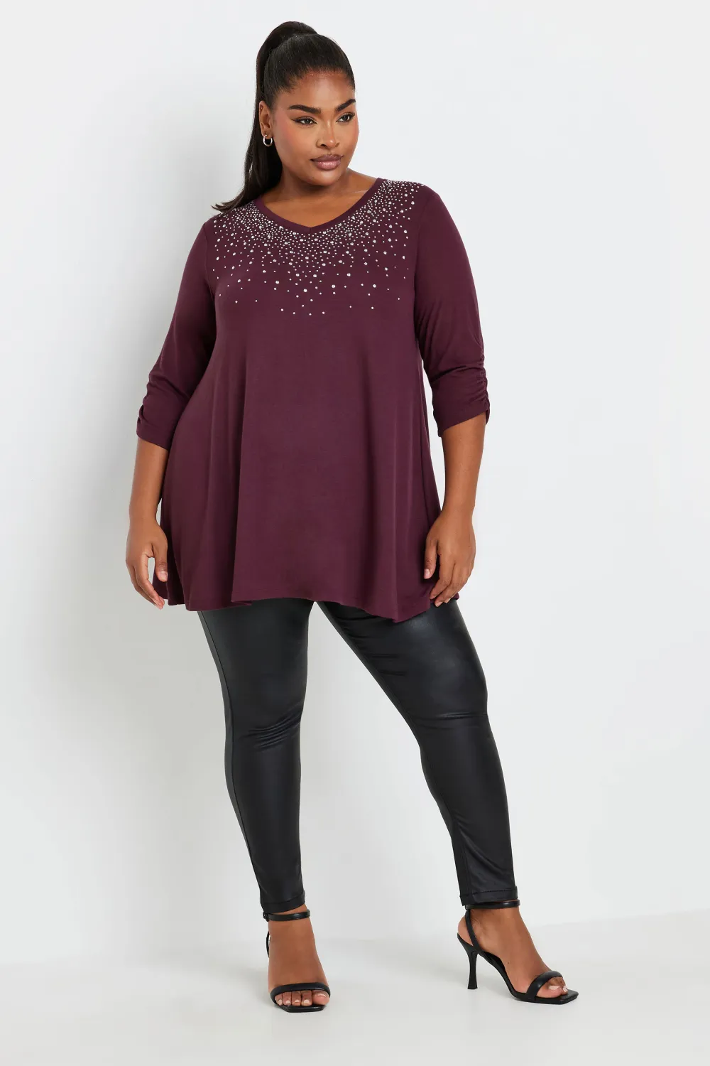 YOURS Curve Black Diamante Stud Swing Top