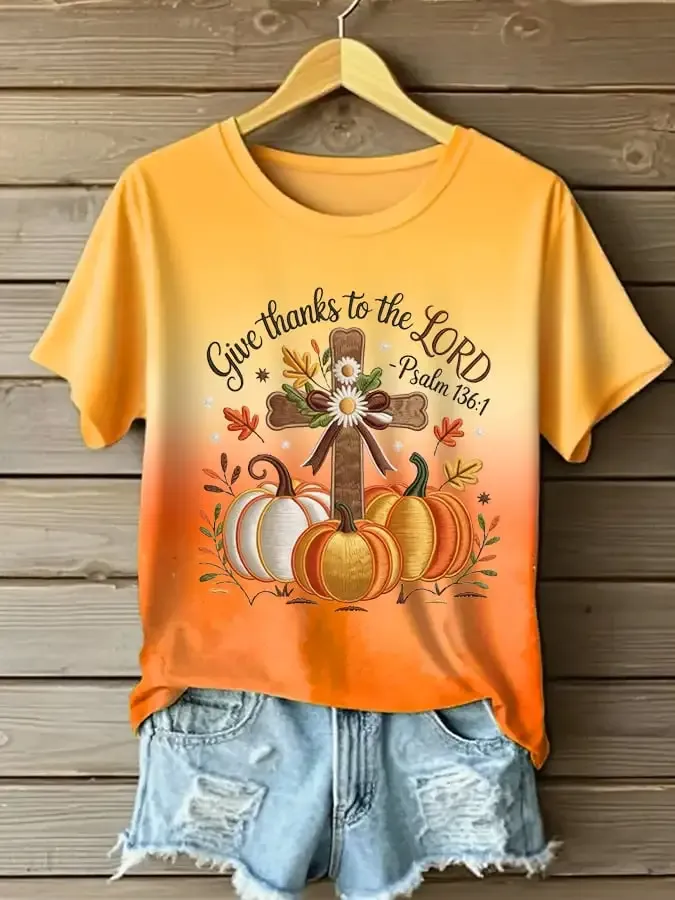 Women's Casual Autumn Pumpkin Print T-Shirt
