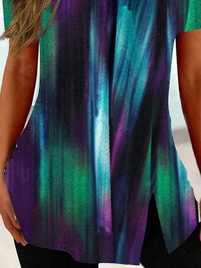 Women's T shirt Tee Black White Pink Floral Striped Print Short Sleeve Casual Holiday Tunic Basic Square Neck Regular Floral Plus Size L