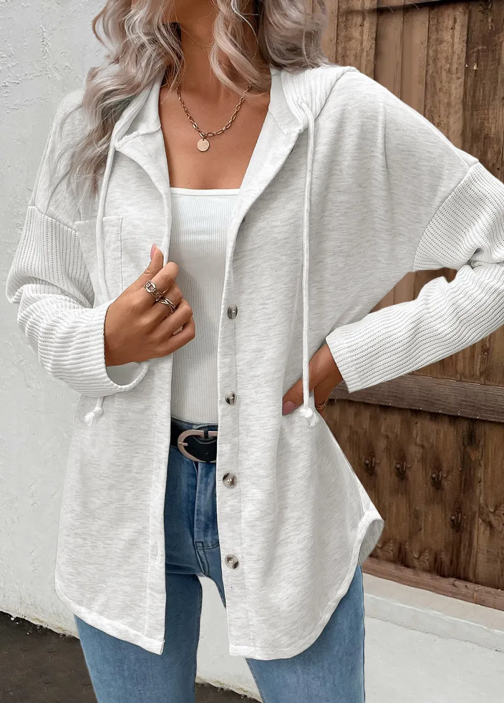 Light Grey Patchwork Long Sleeve Hoodie