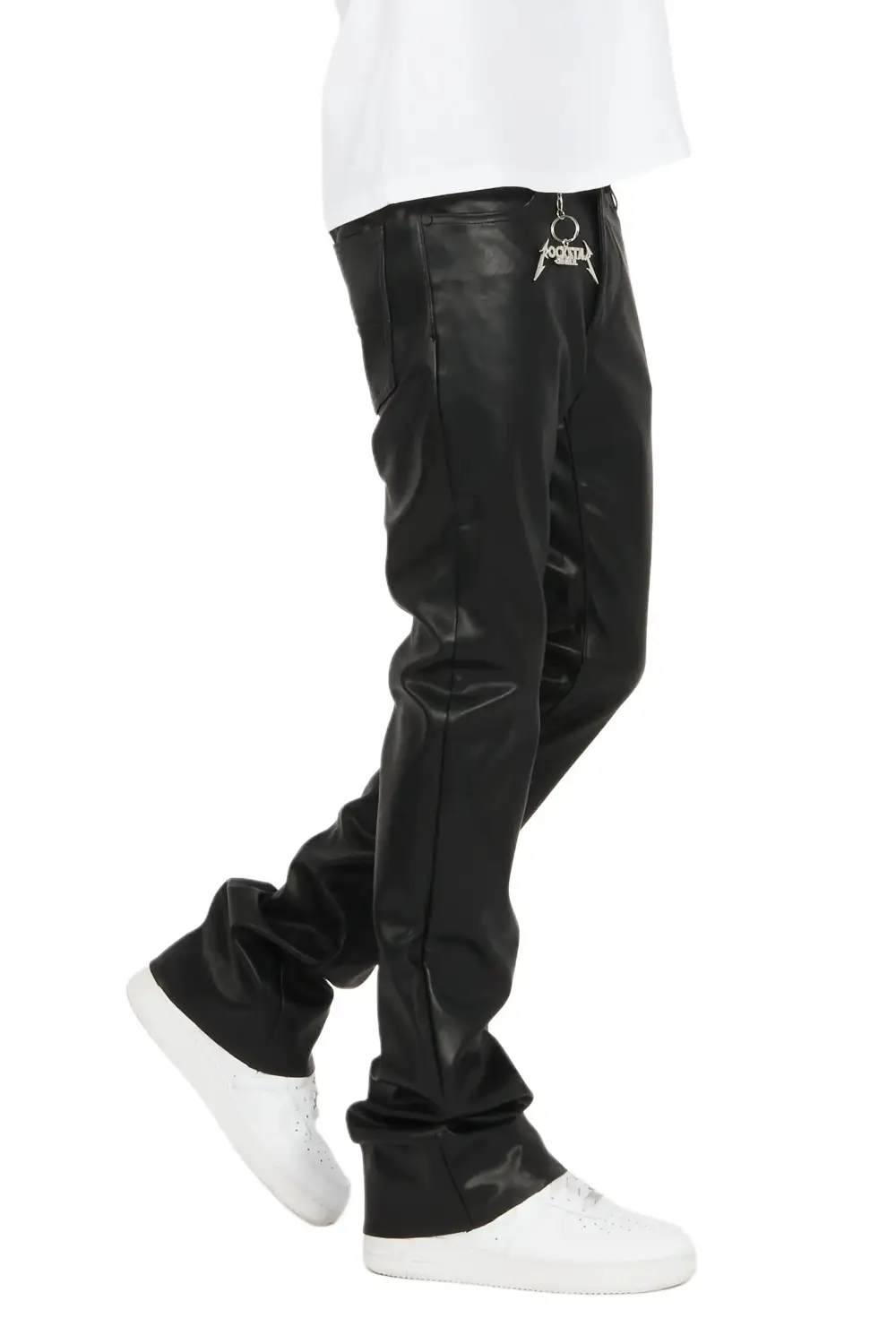 Ricky Black Faux Leather Stacked Jean