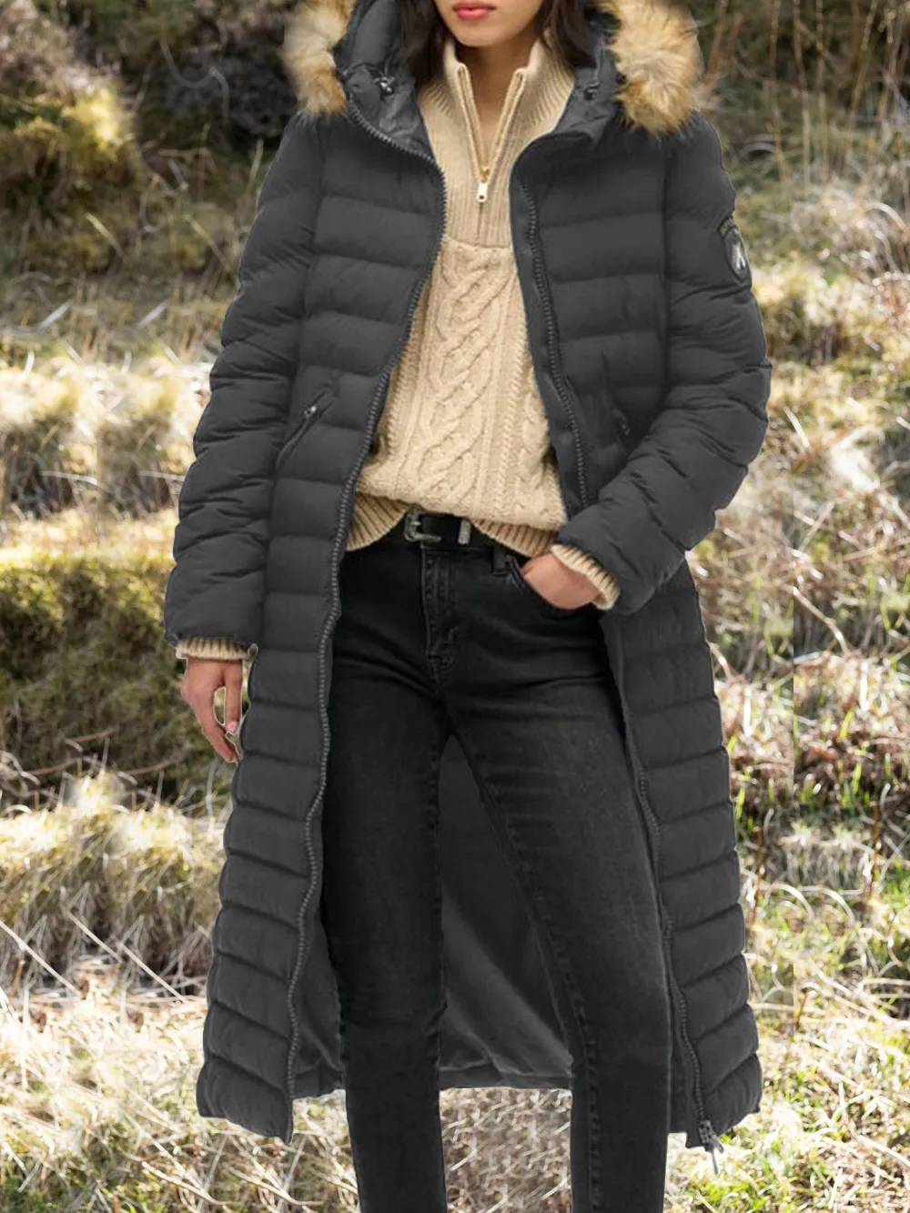 Superdry Fuji Faux Fur Hooded Longline Jacket