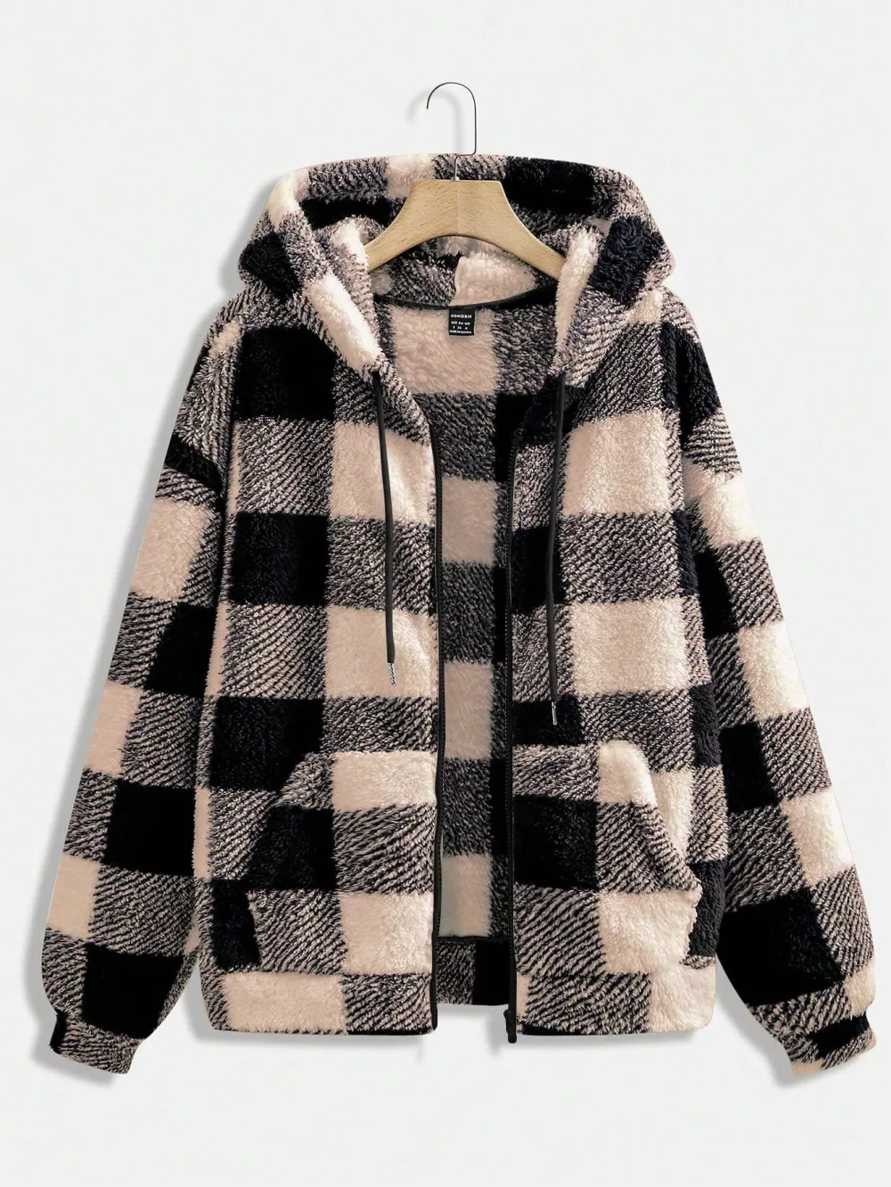 Zip-Up Front Plaid Hooded Casual Jacket With Pockets