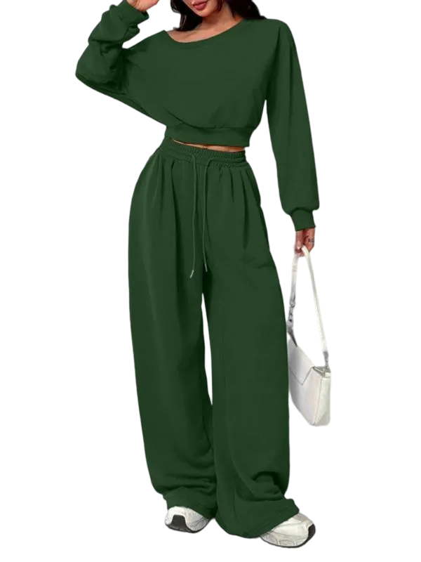 Women's Solid One-Shoulder Hoodie Set: Loose Knit, Long Sleeve Short Top