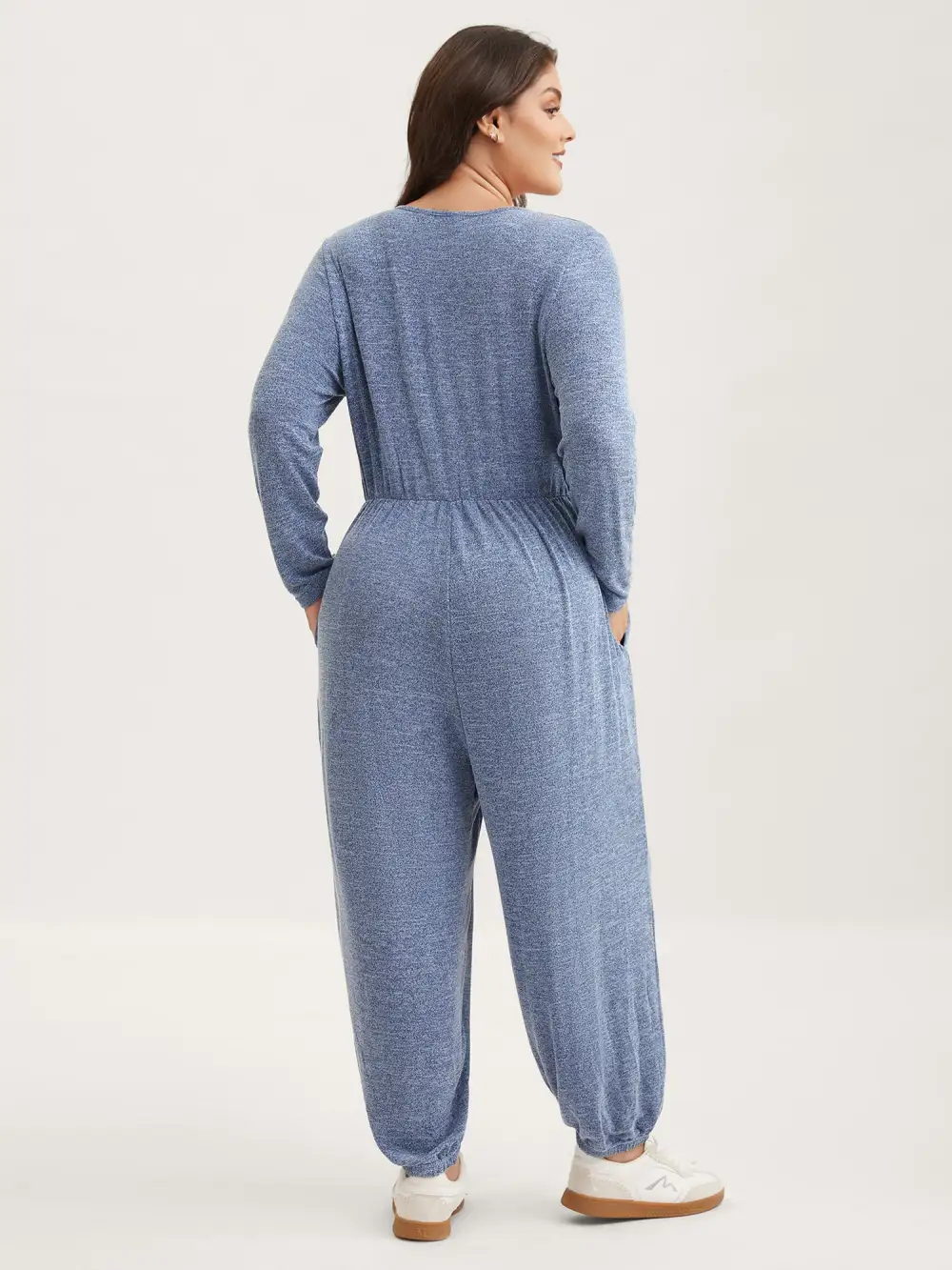 Elastic Waist Overlap Collar Lounge Jumpsuit