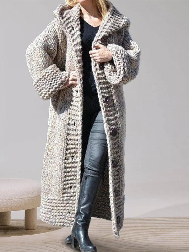 Oversized hooded cardigan long knitted jacket