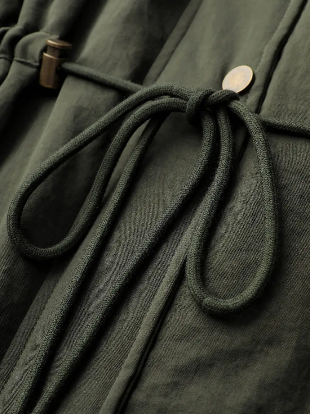 Mixed Fabric Waist Drawstring Quilted Jacket