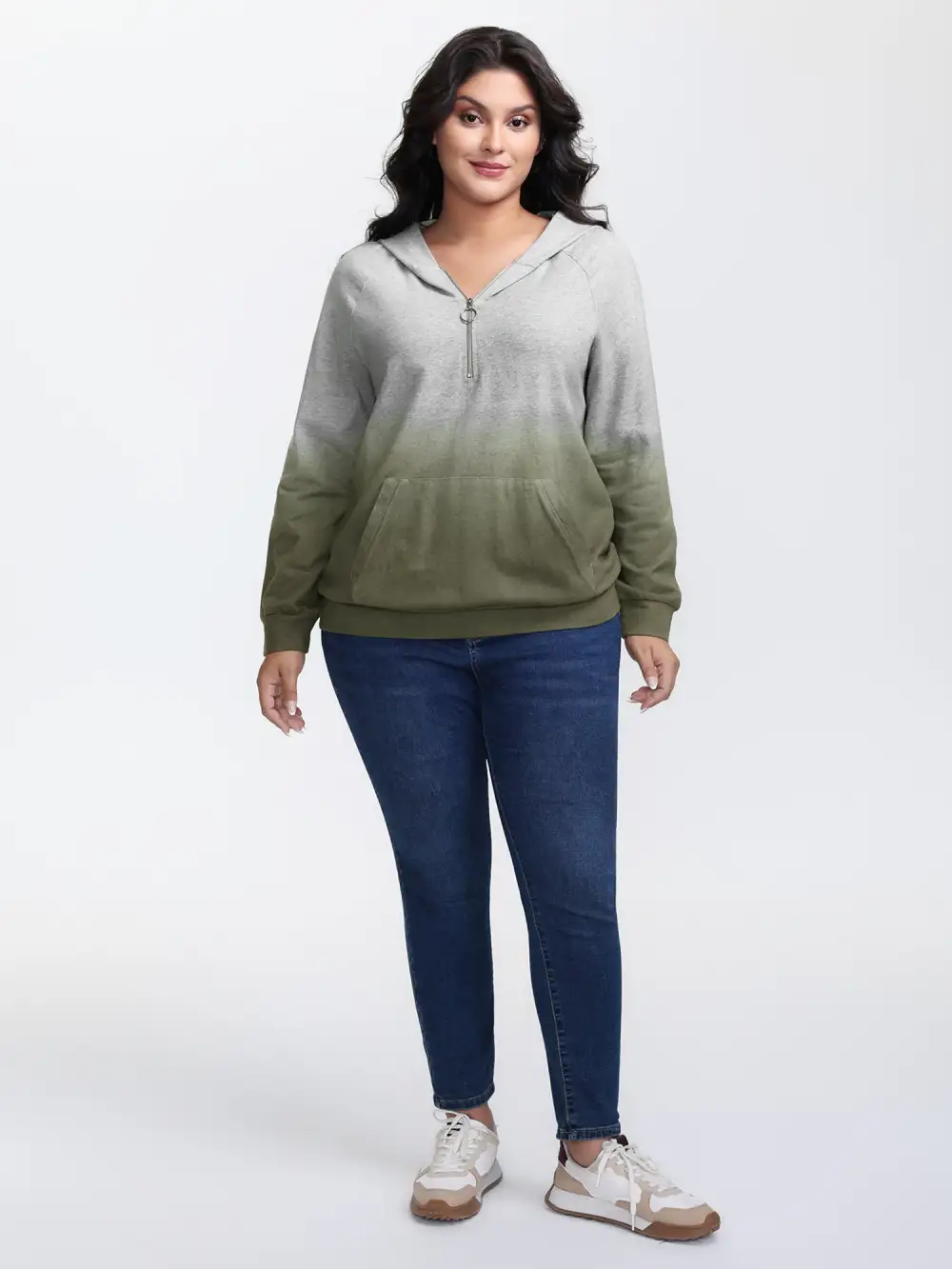 Cotton Dip-Dyeing Half-Zipper Hoodie