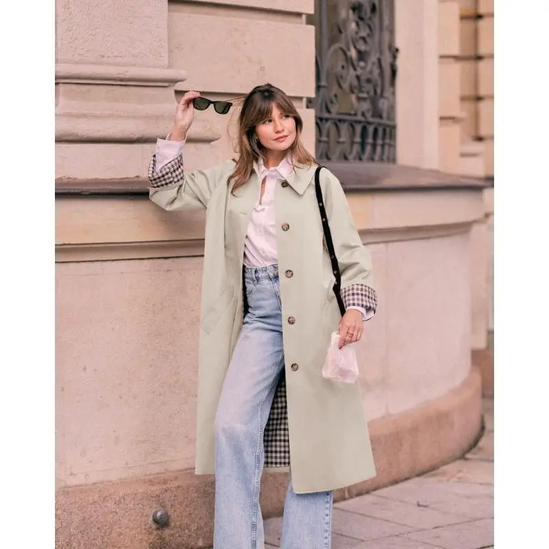 Womens Long Trench Coat Single Breasted Oversized Windproof Overcoat Fashion Outerwear