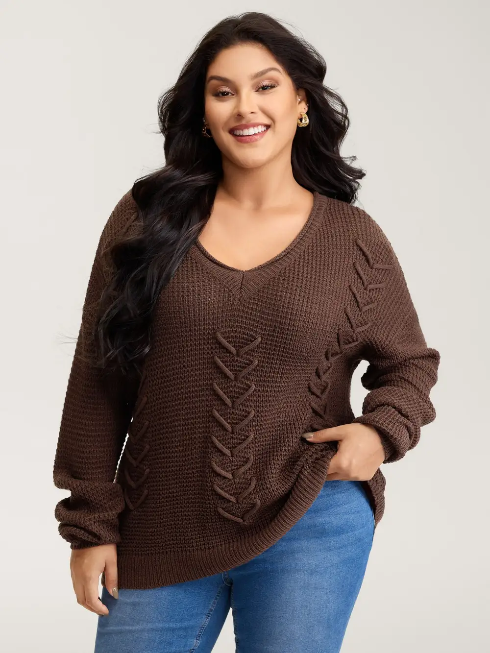 Crossover Textured Balloon Sleeve Pullover