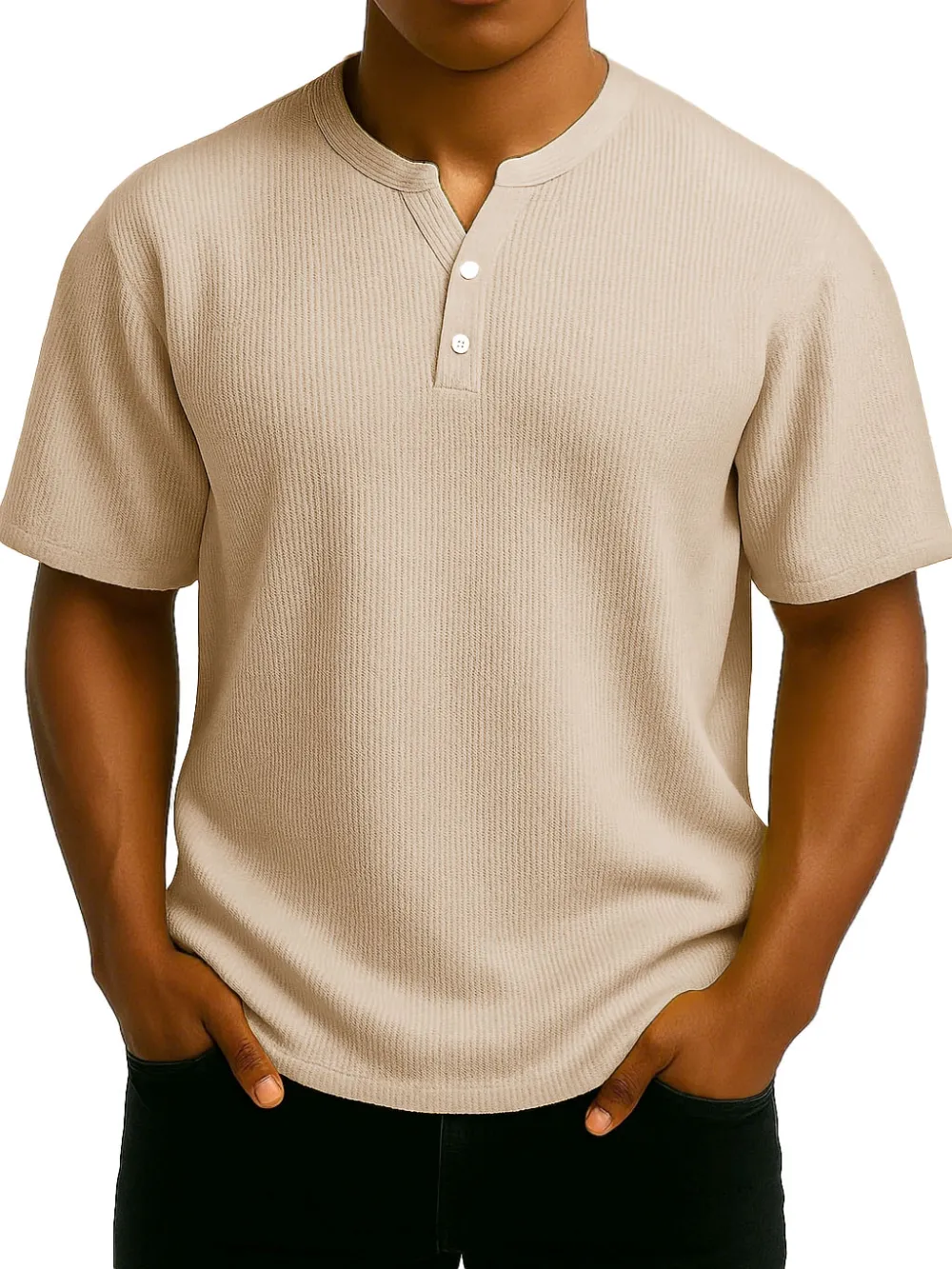 Men's Daily Casual Wrinkled Fabric Wide Short Sleeve Henley Shirt