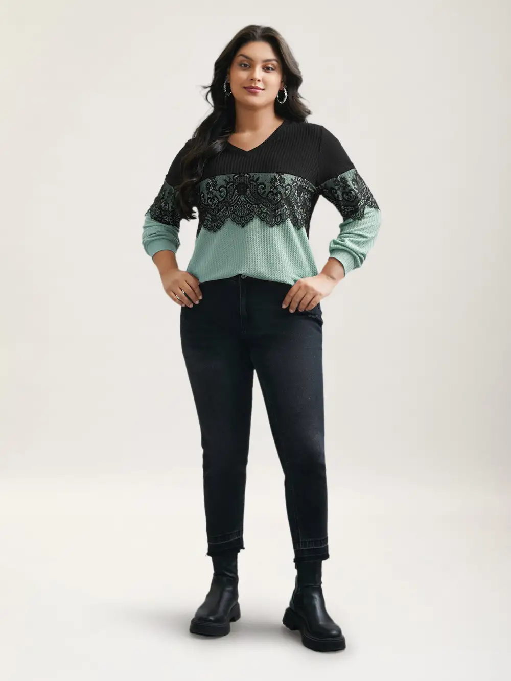 Crochet Lace Mesh Contrast Patchwork Top