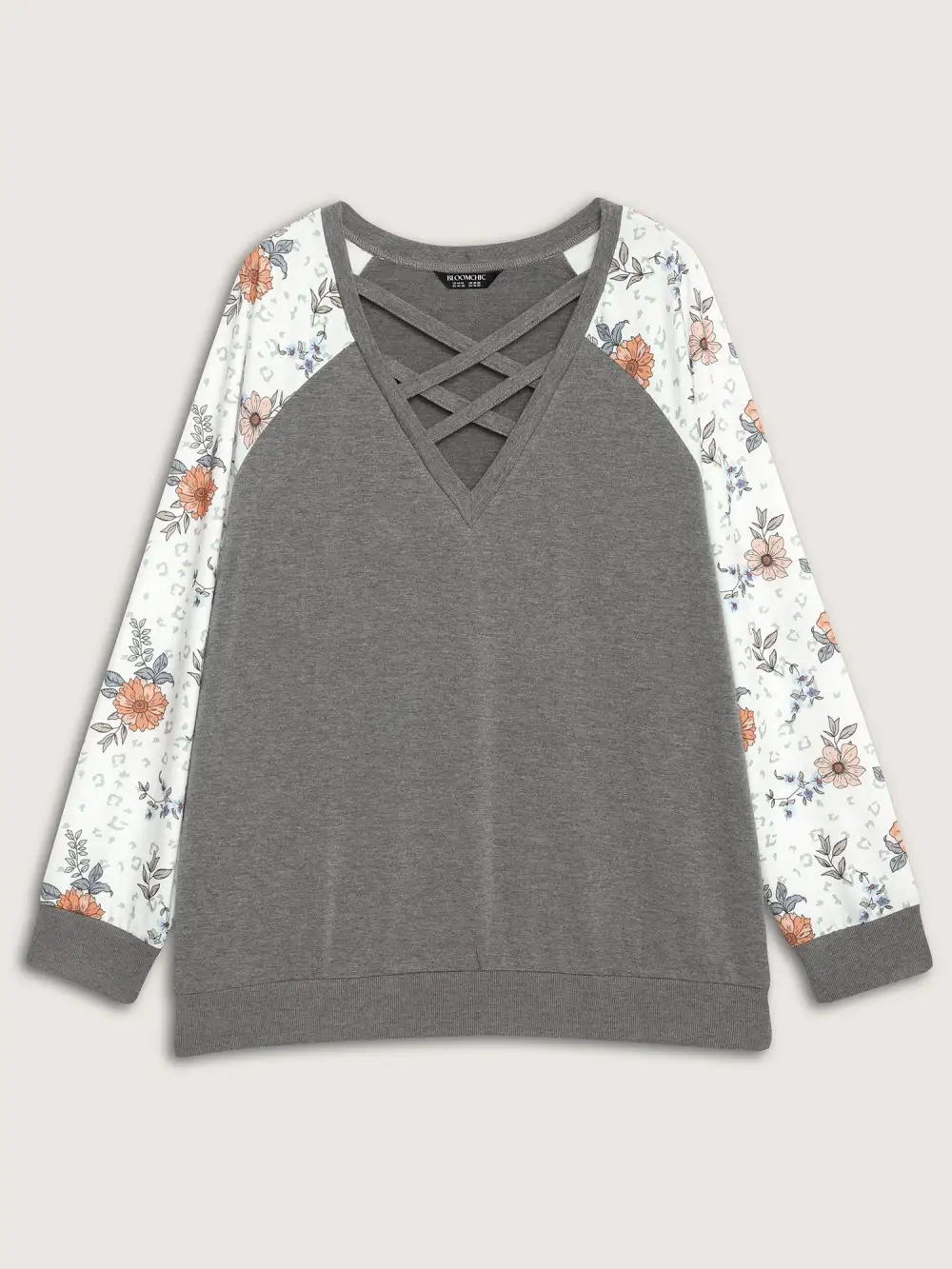 Floral Print Cross-Tie Neck Sweatshirt