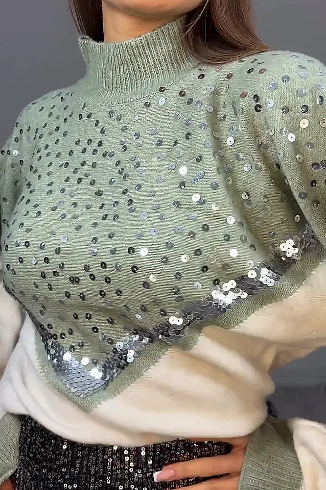 Women's fashion leopard print sequined sweater