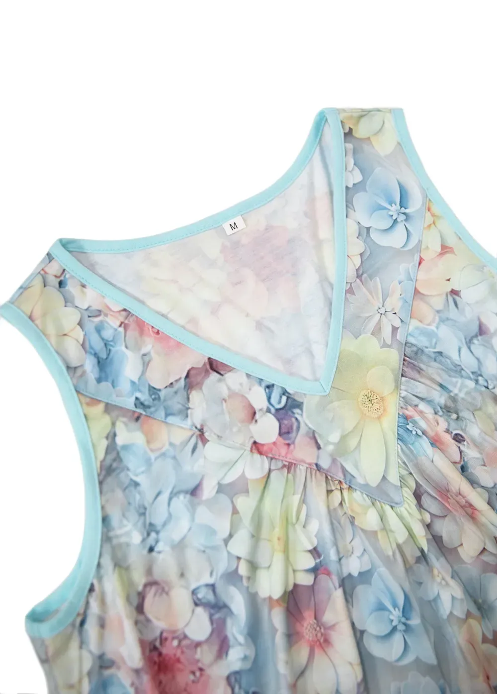 Light Blue Patchwork Floral Print Sleeveless Tank Top