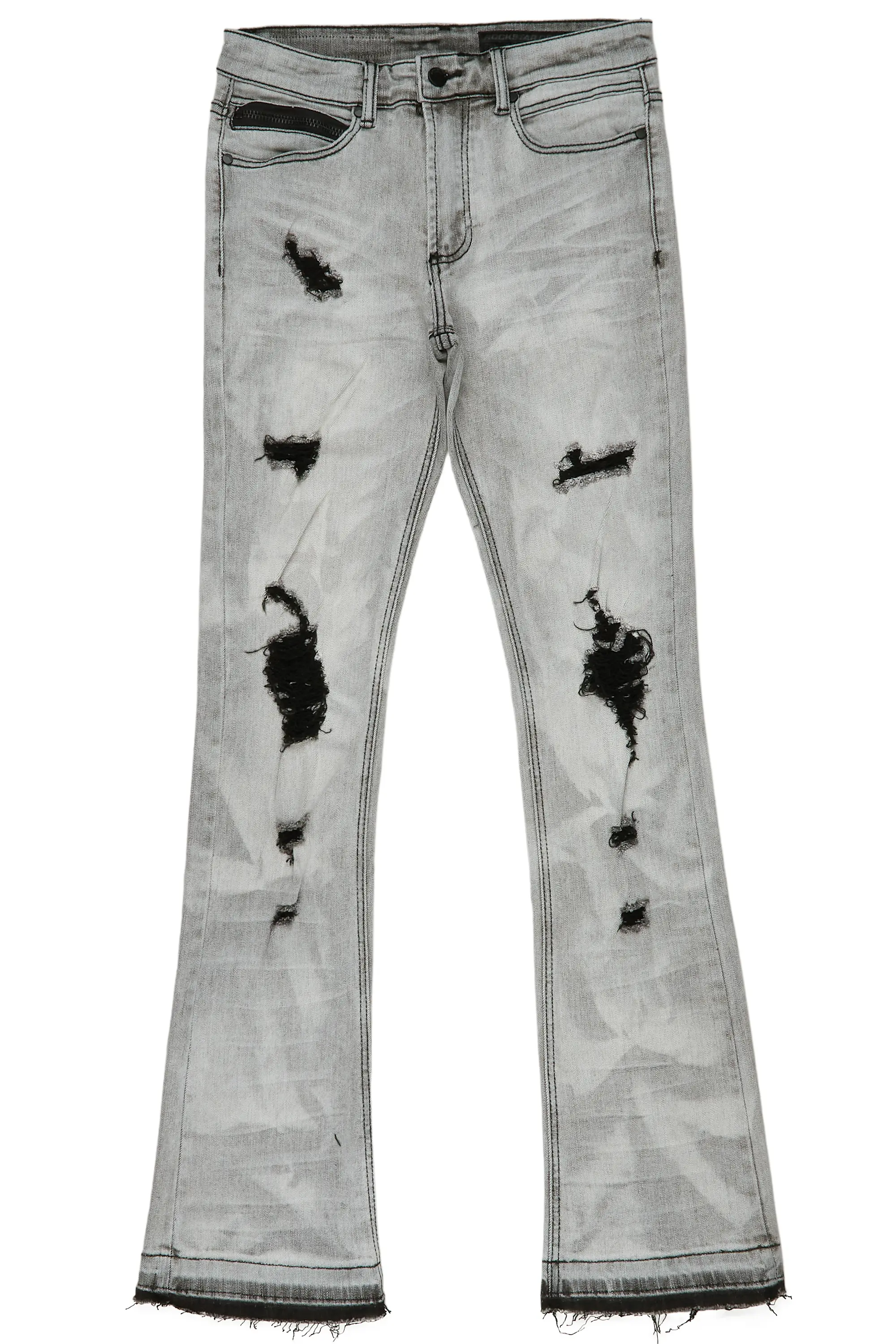 Florence Light Grey Stacked Flare Jean
