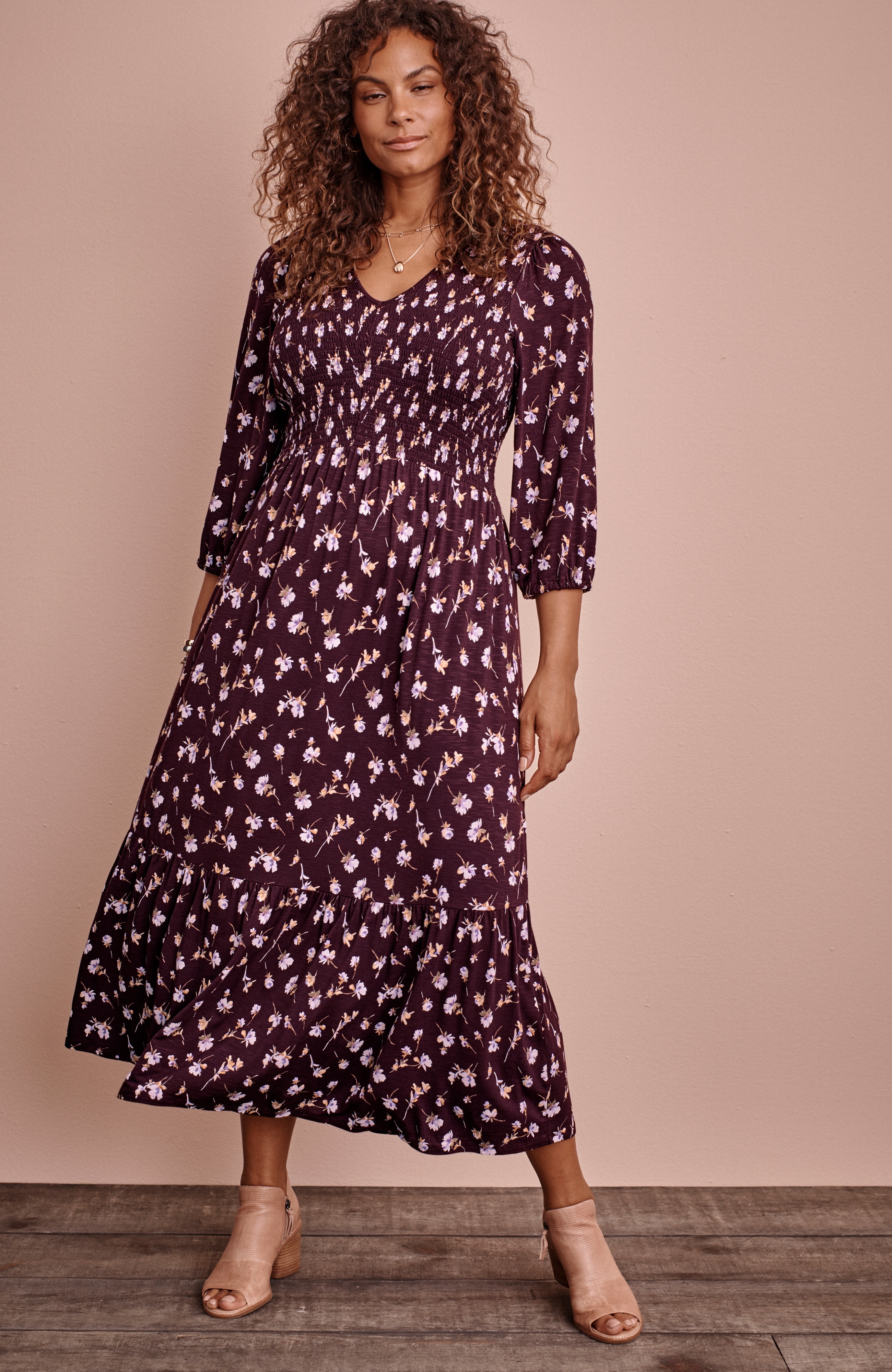Tiered Flounced-Hem Midi Dress