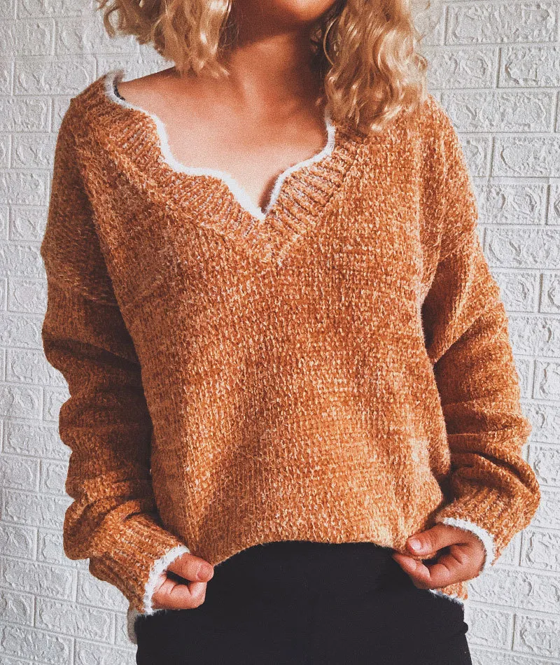 Wave Edge V-Neck Casual Sweater